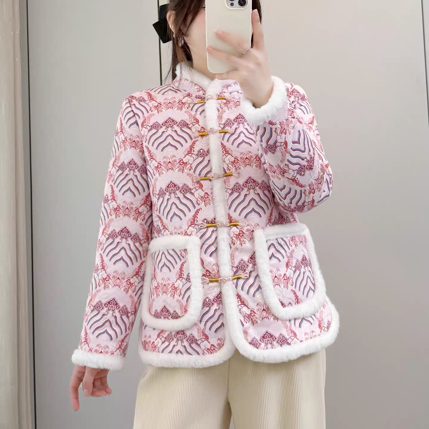 新中式国风加绒加厚棉服女2025冬季新款复古盘扣刺绣棉衣棉袄外套