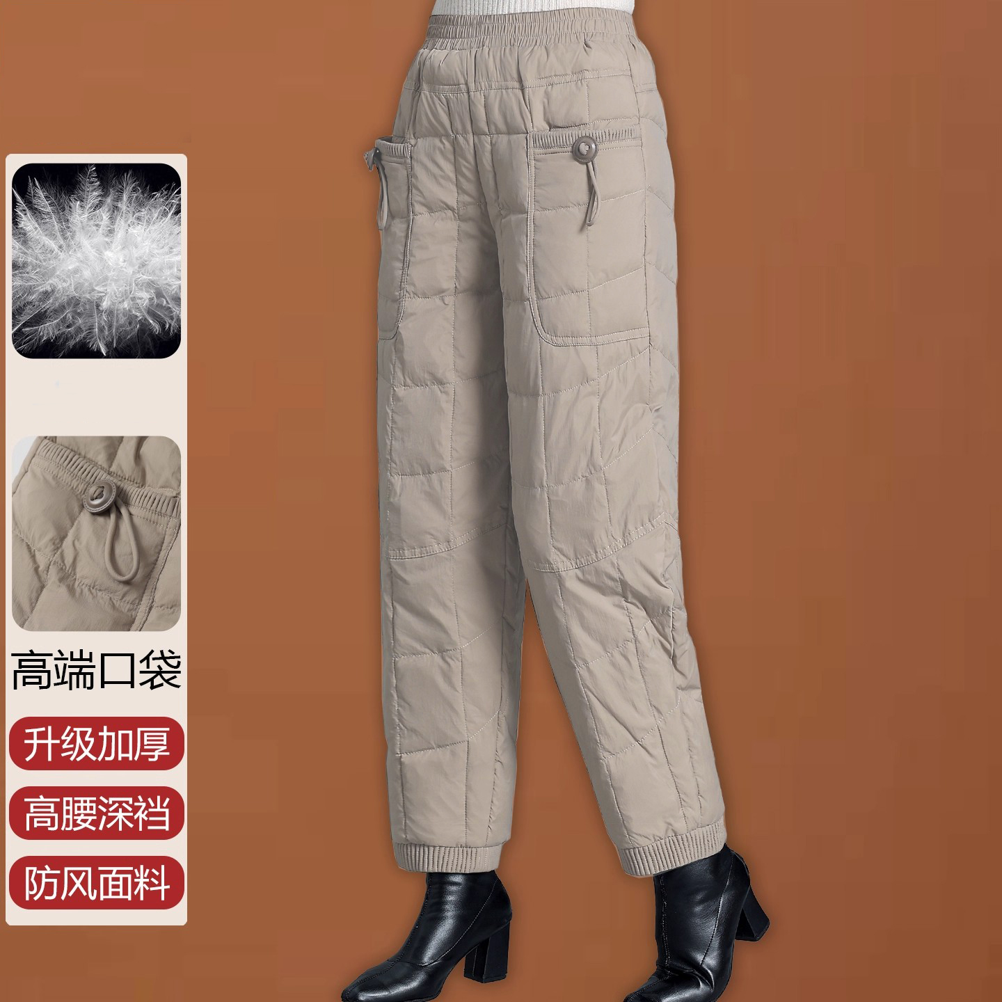 纯色盘扣压线防风保暖棉裤冬季新款绒棉裤女加绒加厚文艺复古裤子