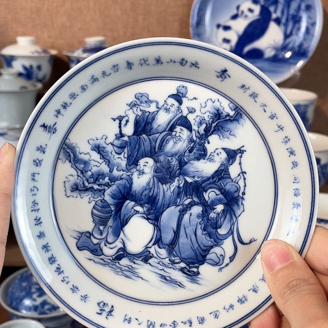 青花福禄寿喜壶承