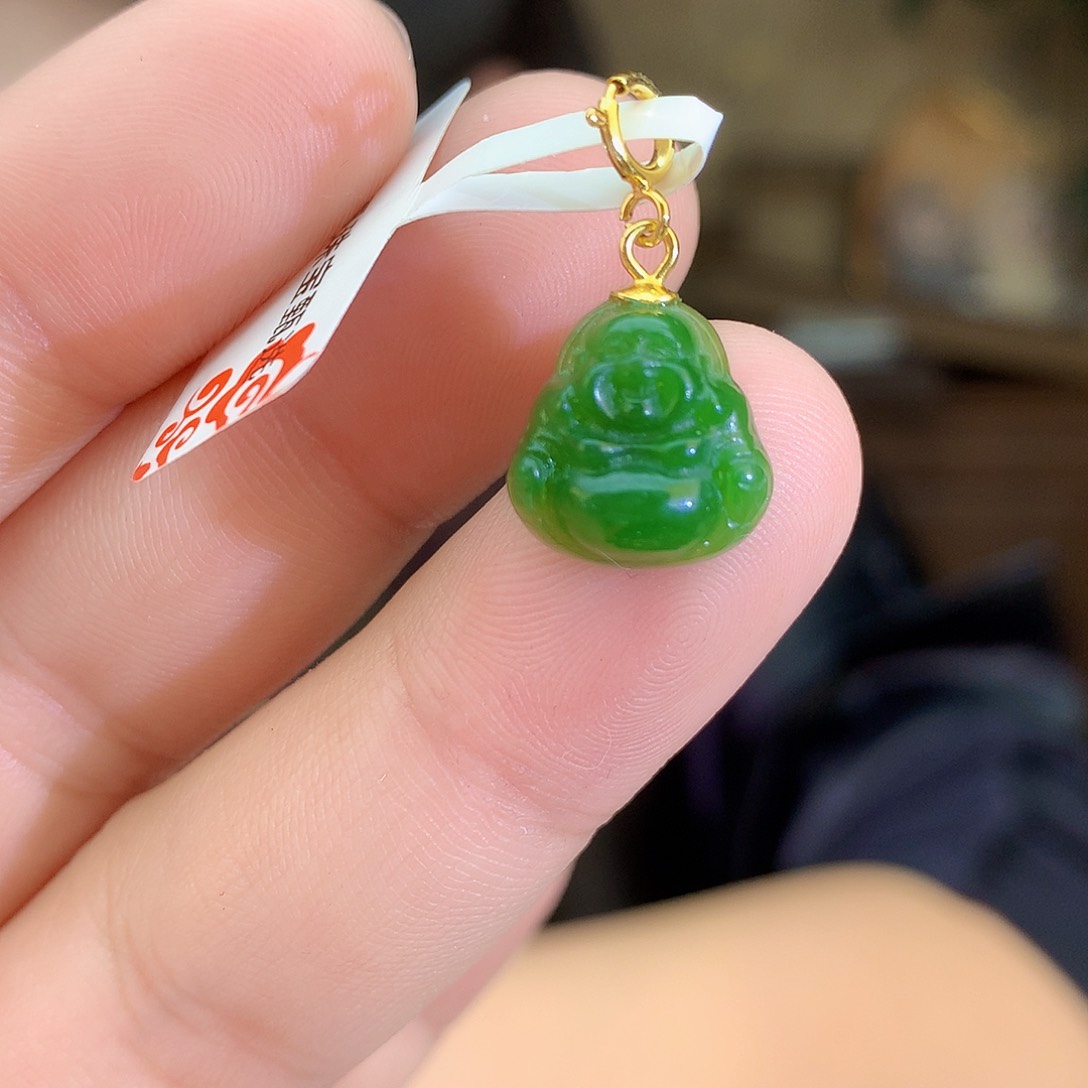 吊坠(不含链)银S925镶嵌和田玉（碧玉）吊坠