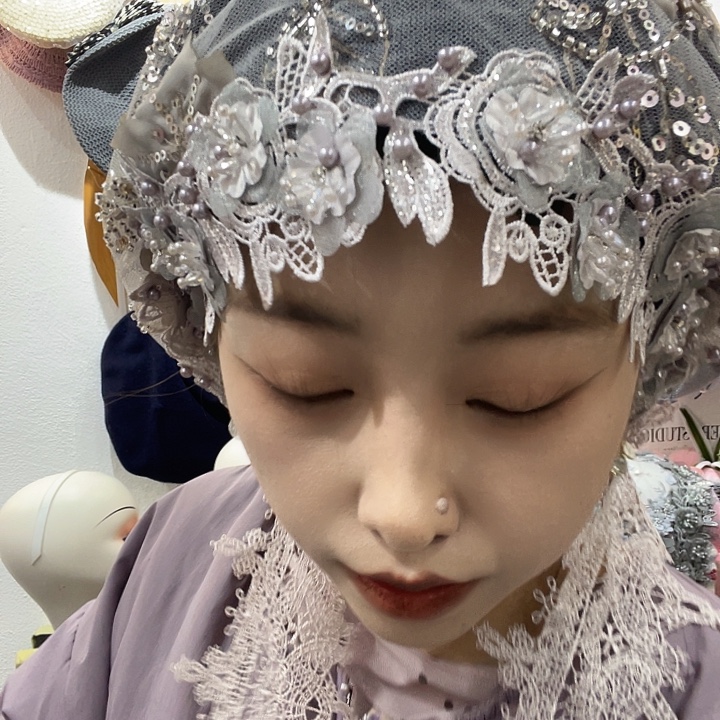 纯棉买灰色飘带头巾