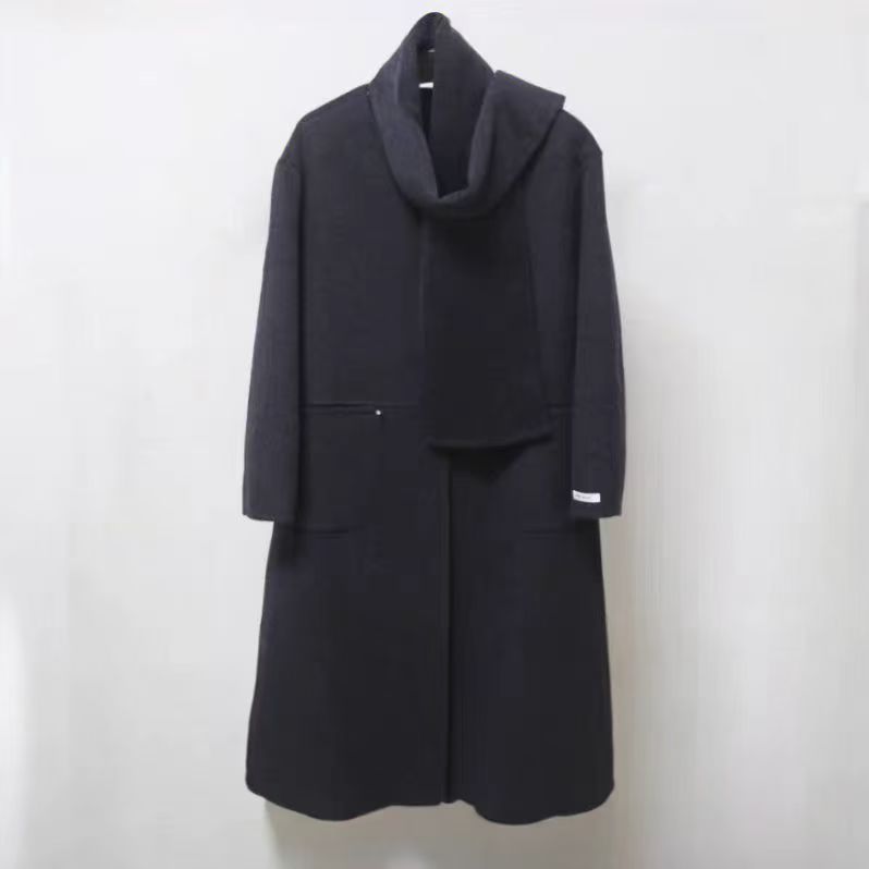 欧洲站长款双面羊毛大衣优雅气围巾款外套