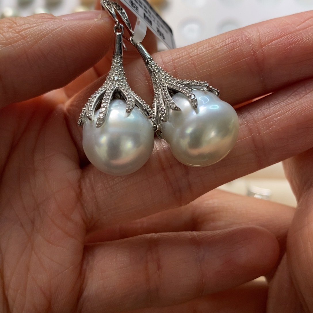 海水珍珠耳饰银S925镶嵌