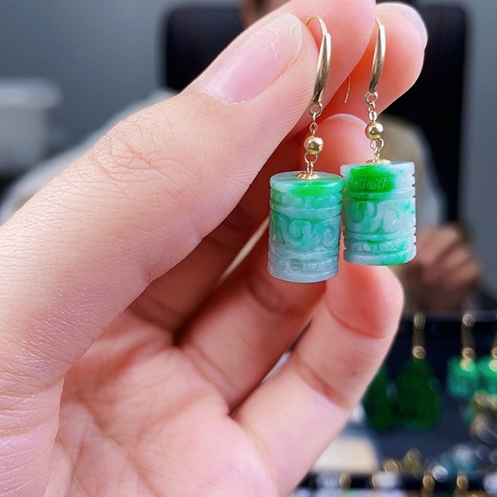 翡翠耳饰18K金镶嵌饰品