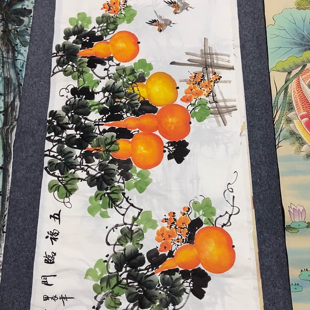 国画四尺葫芦一副