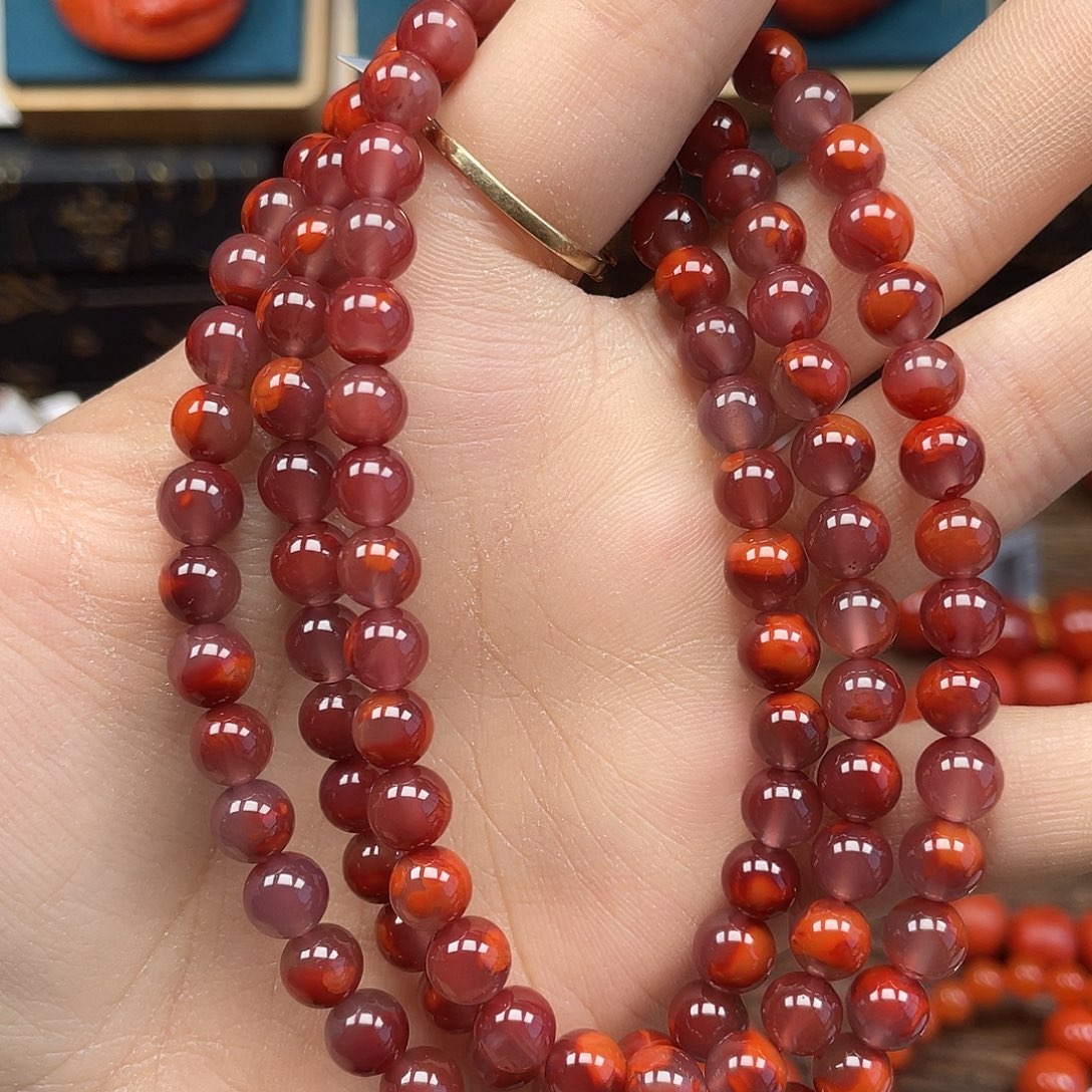 南红玛瑙未镶嵌手串福利放漏 九口紫云赤焰卡6mm+佛珠