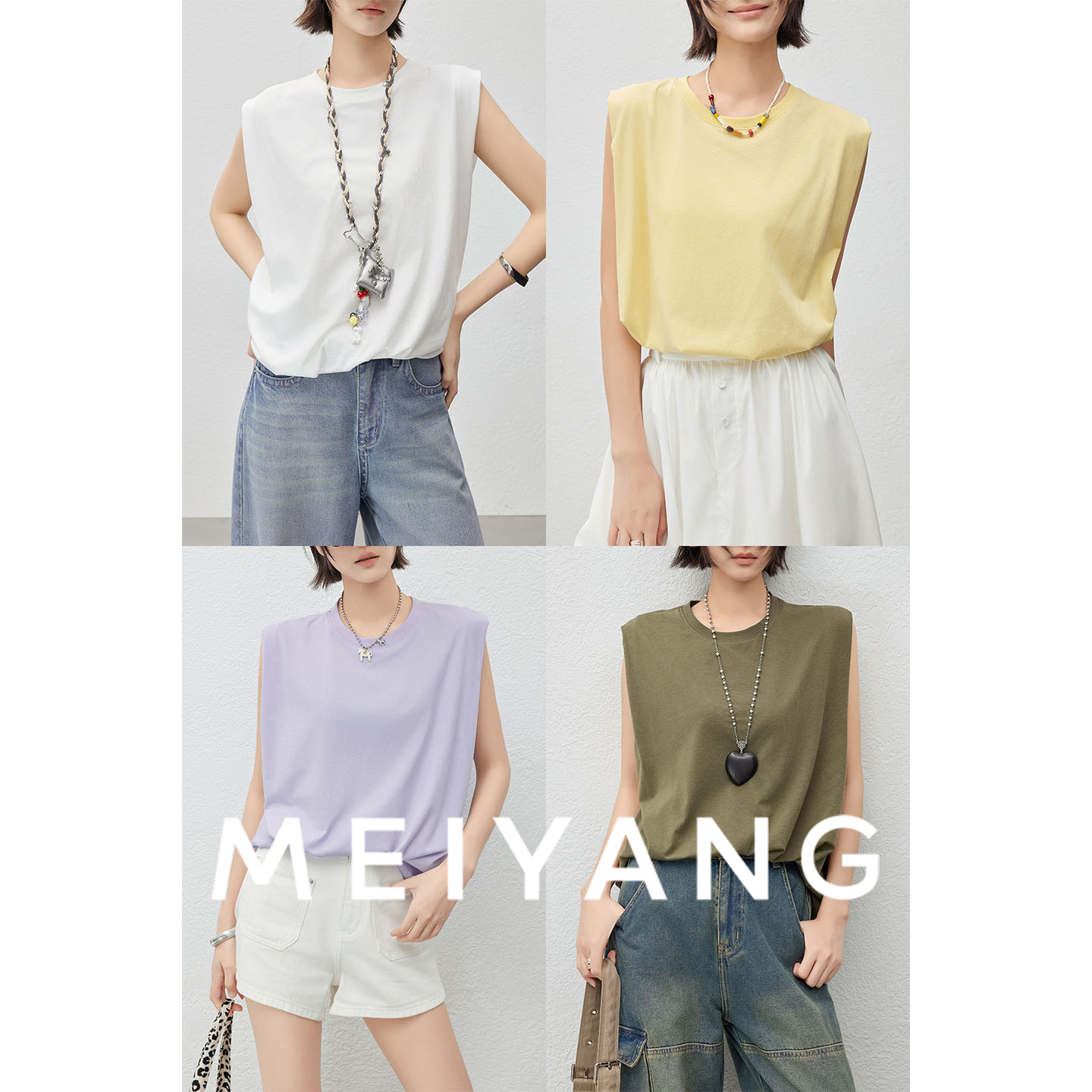 A美洋MEIYANG 浪花背心 【商场同款】简约圆领无袖花苞上衣-周二