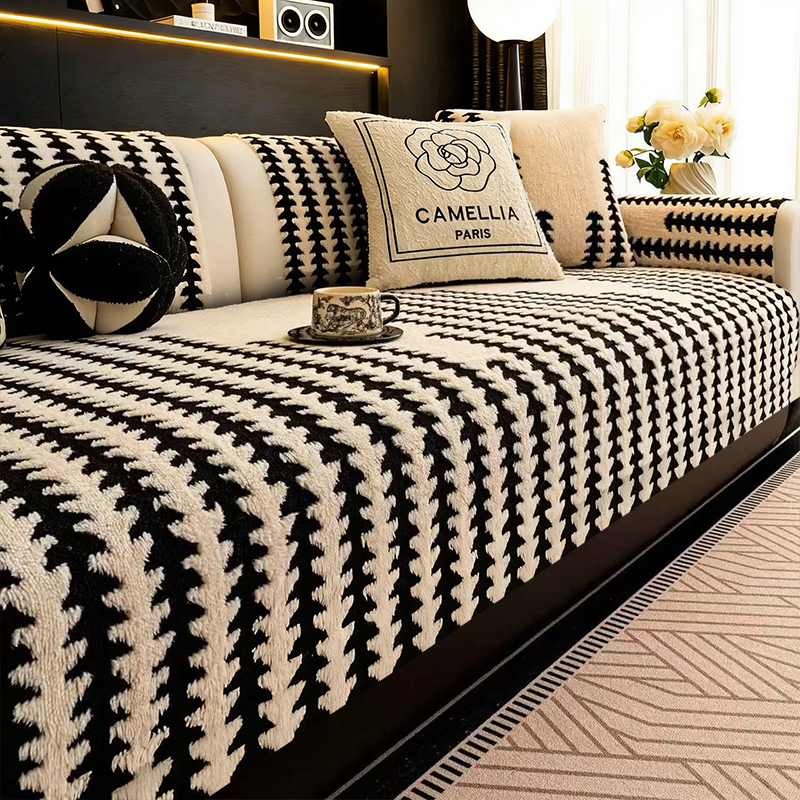 简约加厚毛绒北极绒沙发坐垫秋冬季沙发垫坐垫子高档防滑纯色