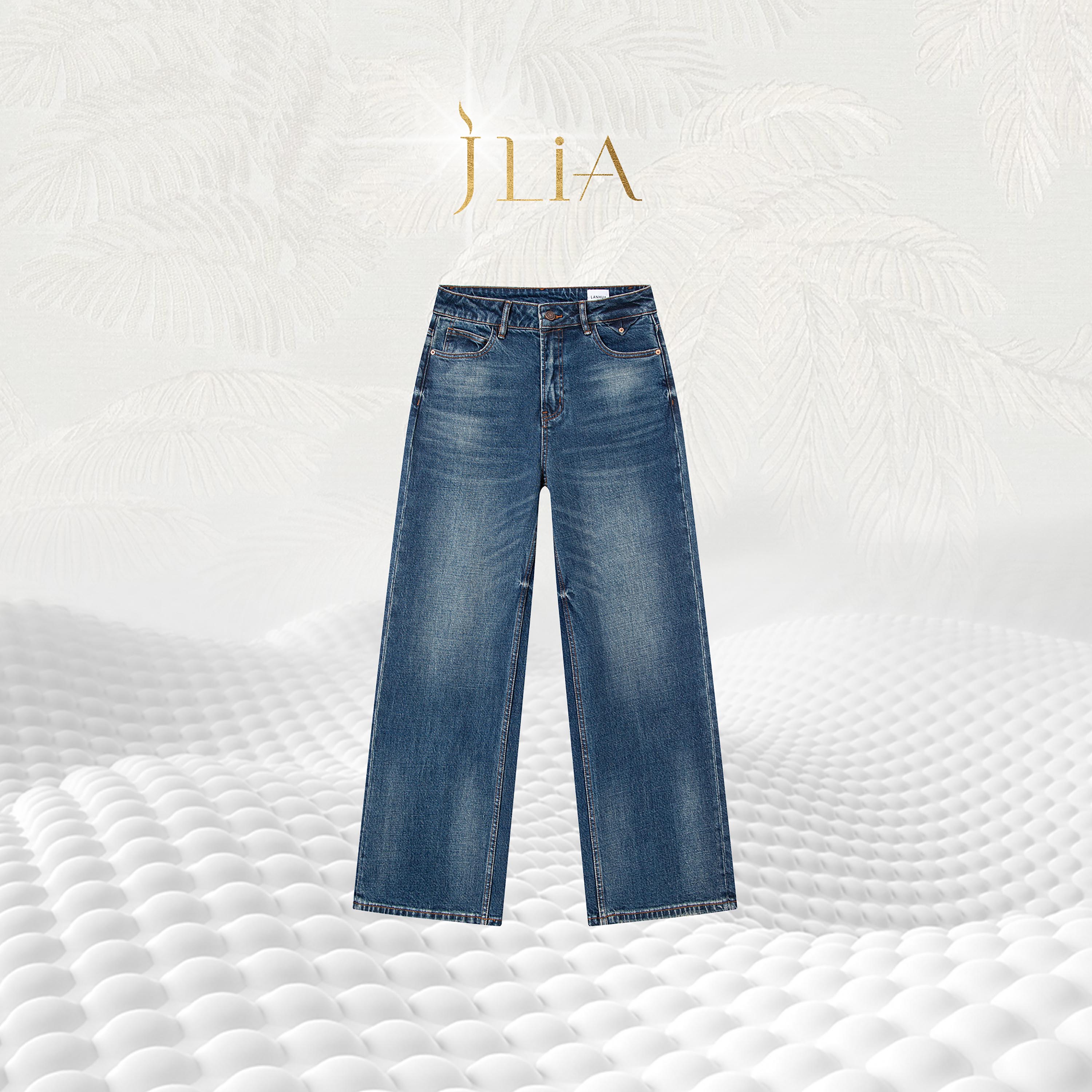 JLIA GOLD-5553新款 轻奢无弹水洗中腰直筒秋冬深中蓝大牛