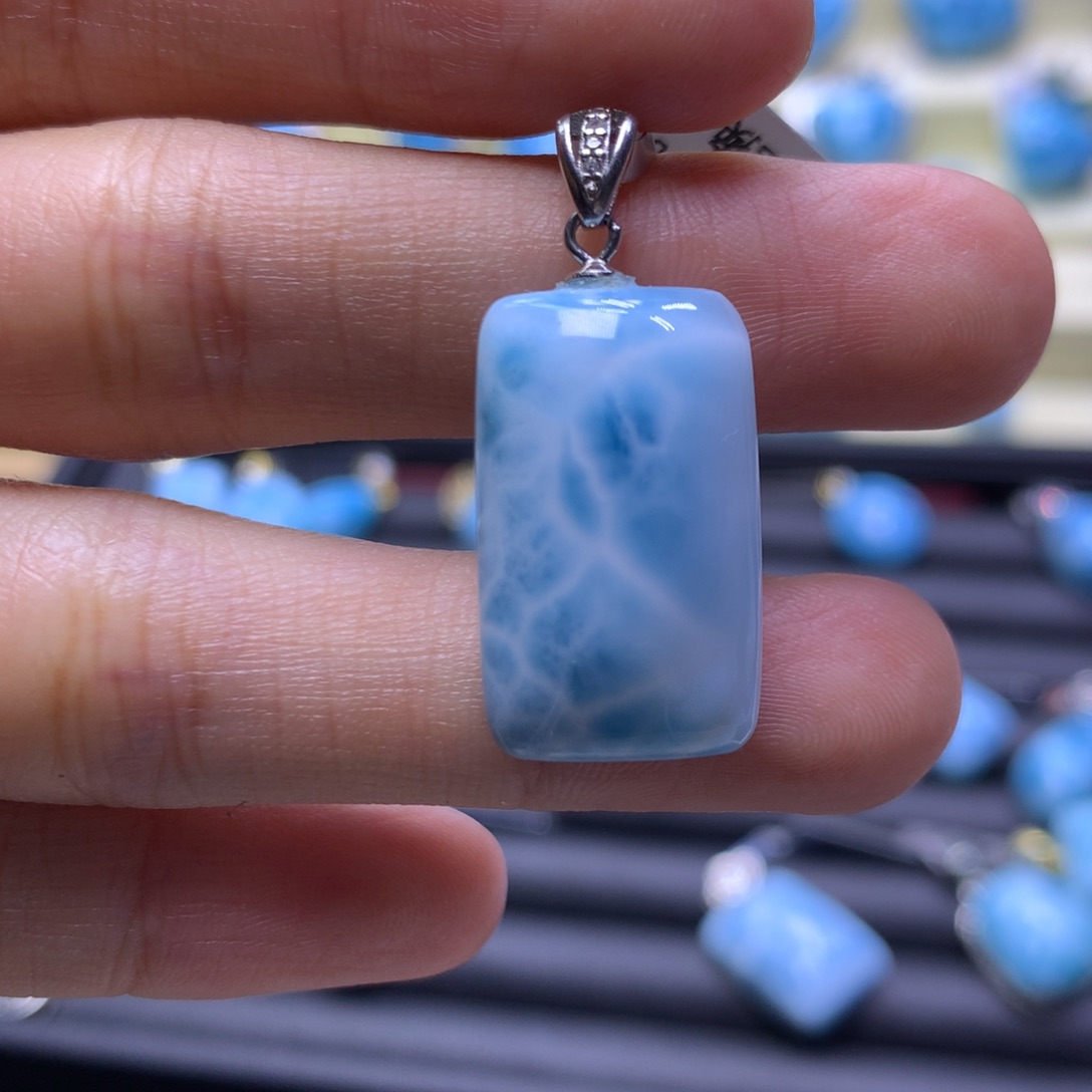 针钠钙石（海纹石）银S925镶嵌吊坠(不含链)无事牌吊坠色差略异
