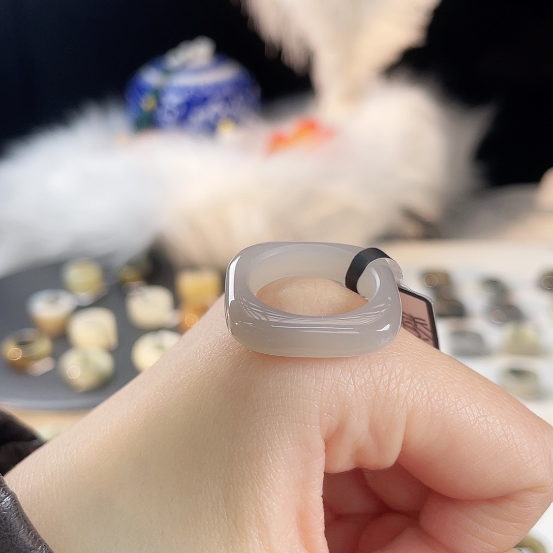 和田玉未镶嵌戒指c16藕粉方圆18.2