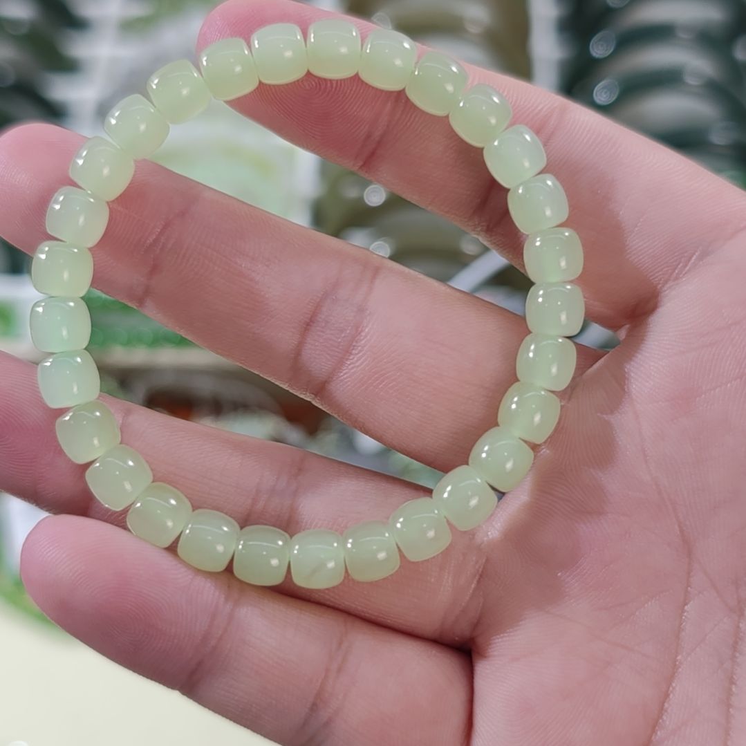 和田玉未镶嵌手链6×7高冰浅晴和田玉手串×1