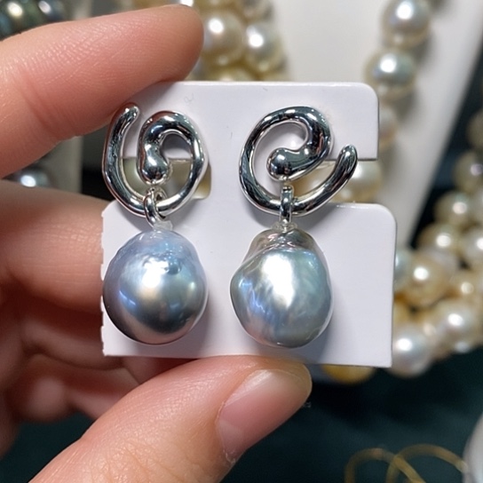 海水珍珠耳饰银S925镶嵌13-14