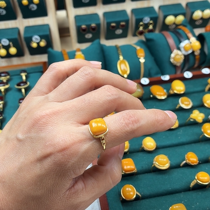 琥珀银S925镶嵌戒指