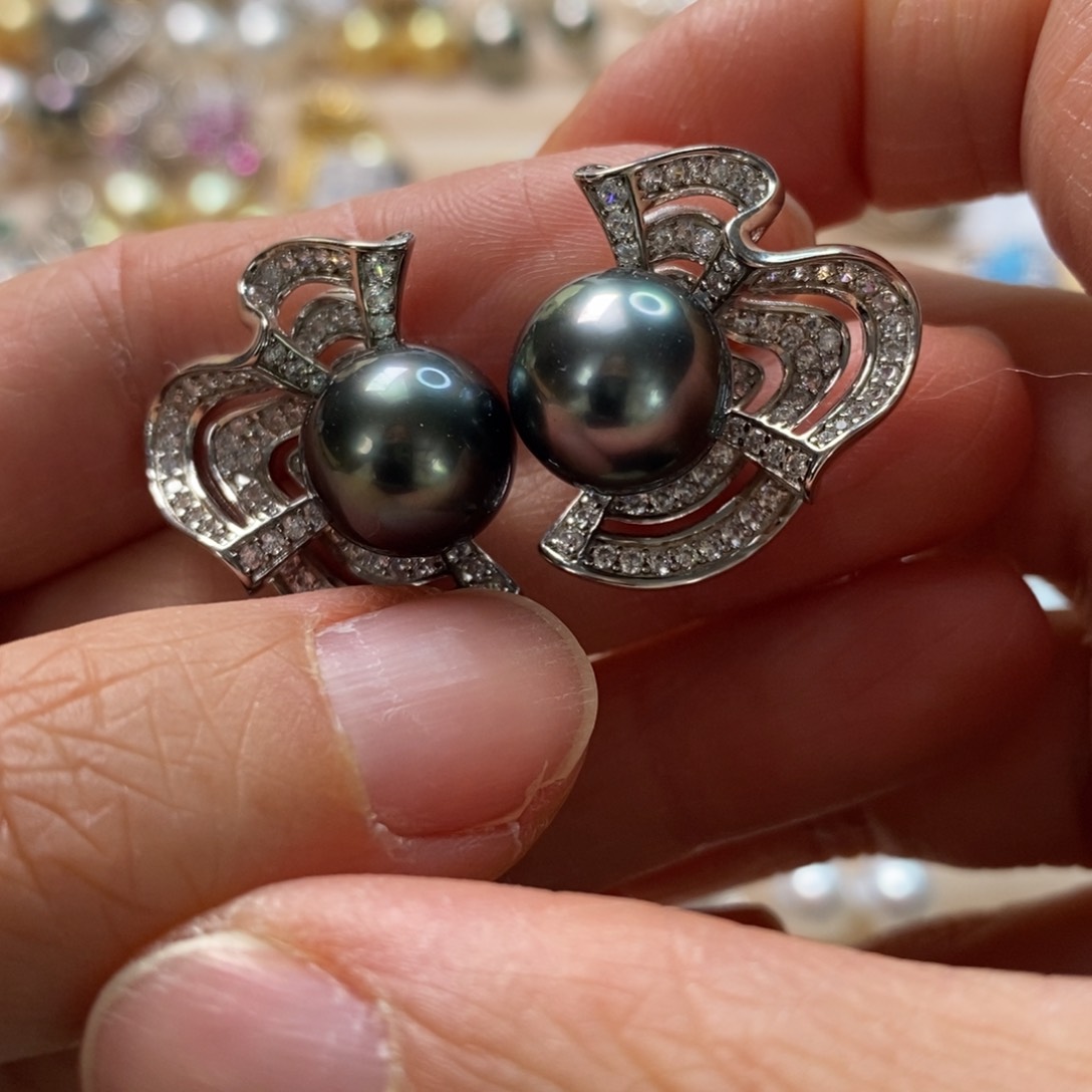 海水珍珠耳饰银S925镶嵌