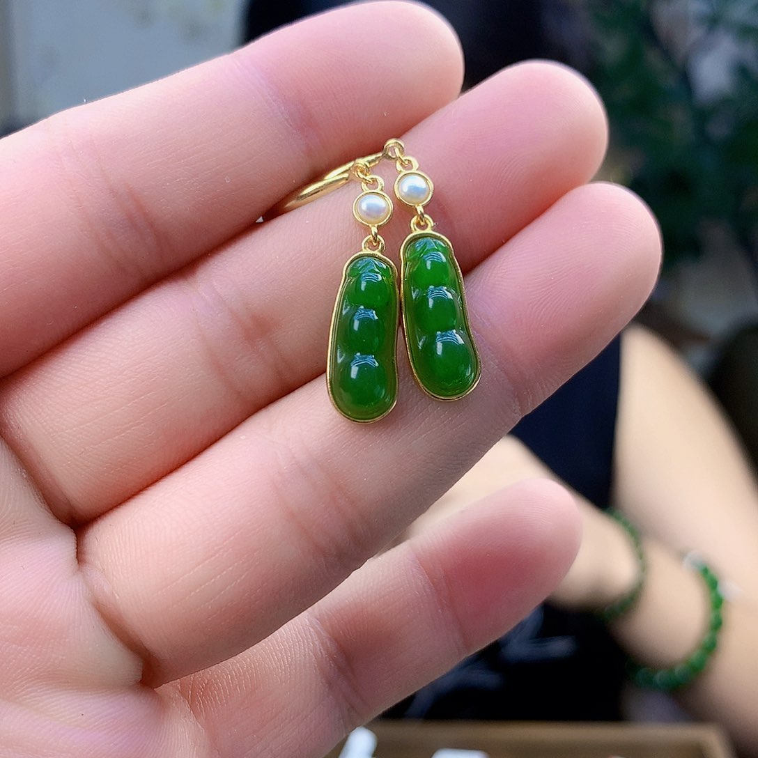 吊坠(不含链)银S925镶嵌和田玉（碧玉）耳钉