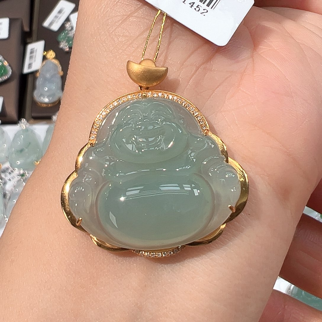 翡翠18K金镶嵌吊坠(不含链)佛公