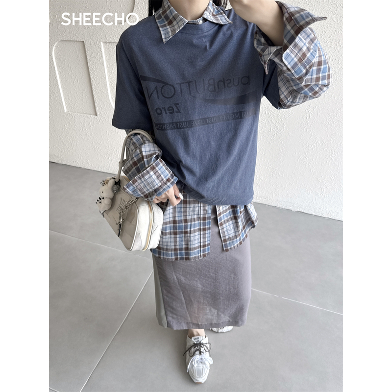 PUSHBUTTON设计师品牌25SS春夏纯色短款圆领T恤上衣女短袖SHEECHO