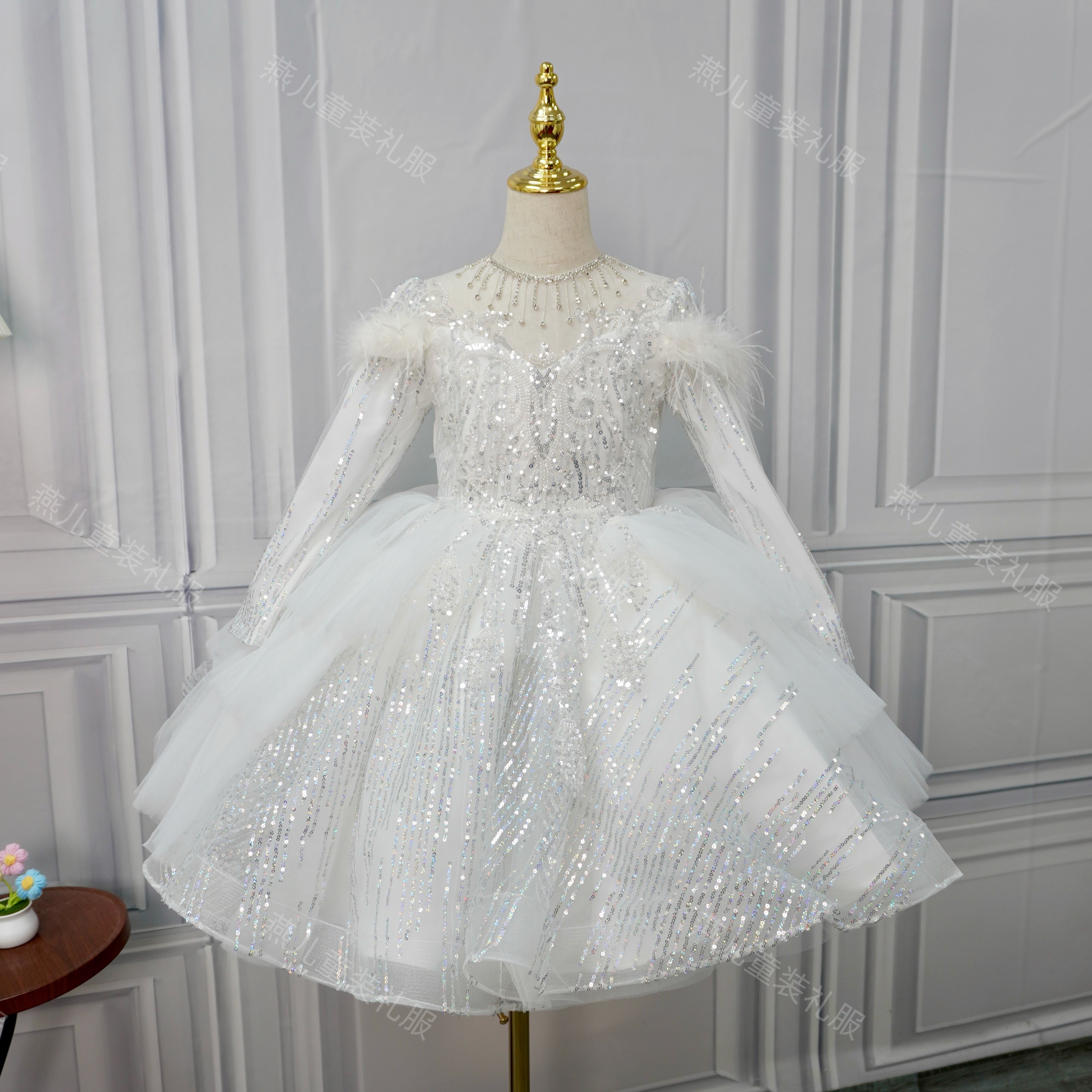 公主裙女童高端礼服花童婚礼小女孩礼服儿童主持人钢琴短裙演出服