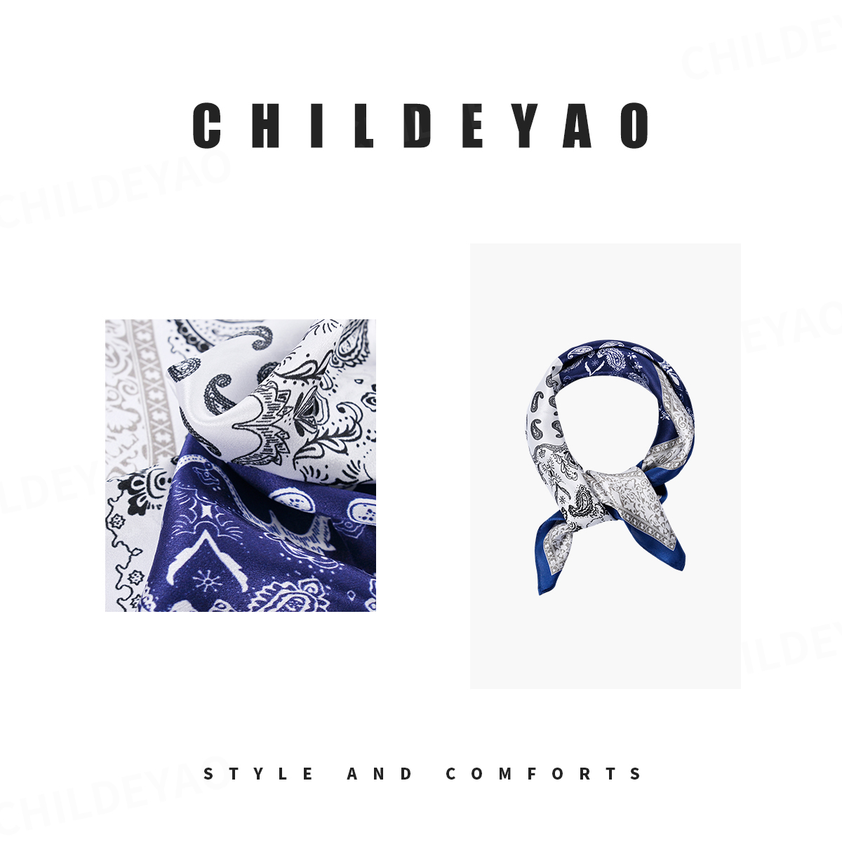 轻奢丝巾拼色时尚绉缎方巾A4052