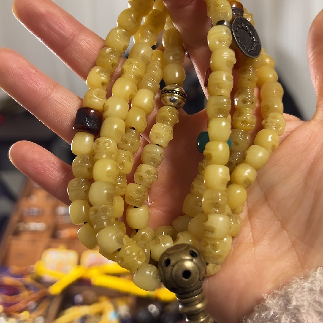 把件牛骨牦牛骨雕刻阿呆108念珠