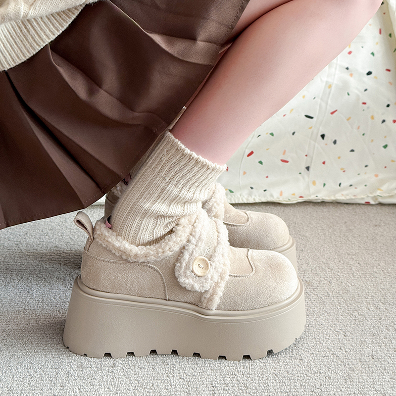 魔术贴厚底加绒勃肯鞋女2025新款冬季一脚蹬保暖毛毛棉鞋子雪地靴