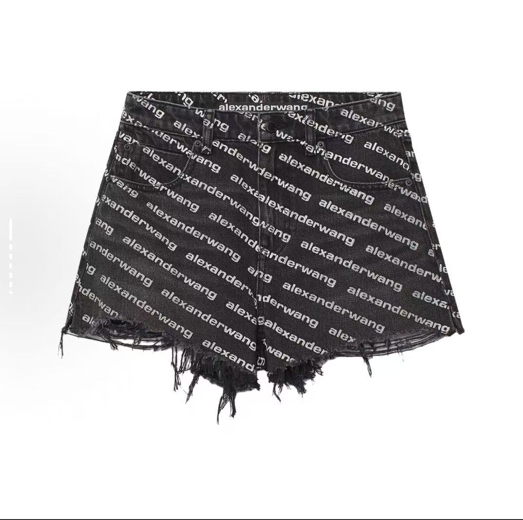 99新 ALEXANDER WANG 亚历山大王 满印徽标短裤