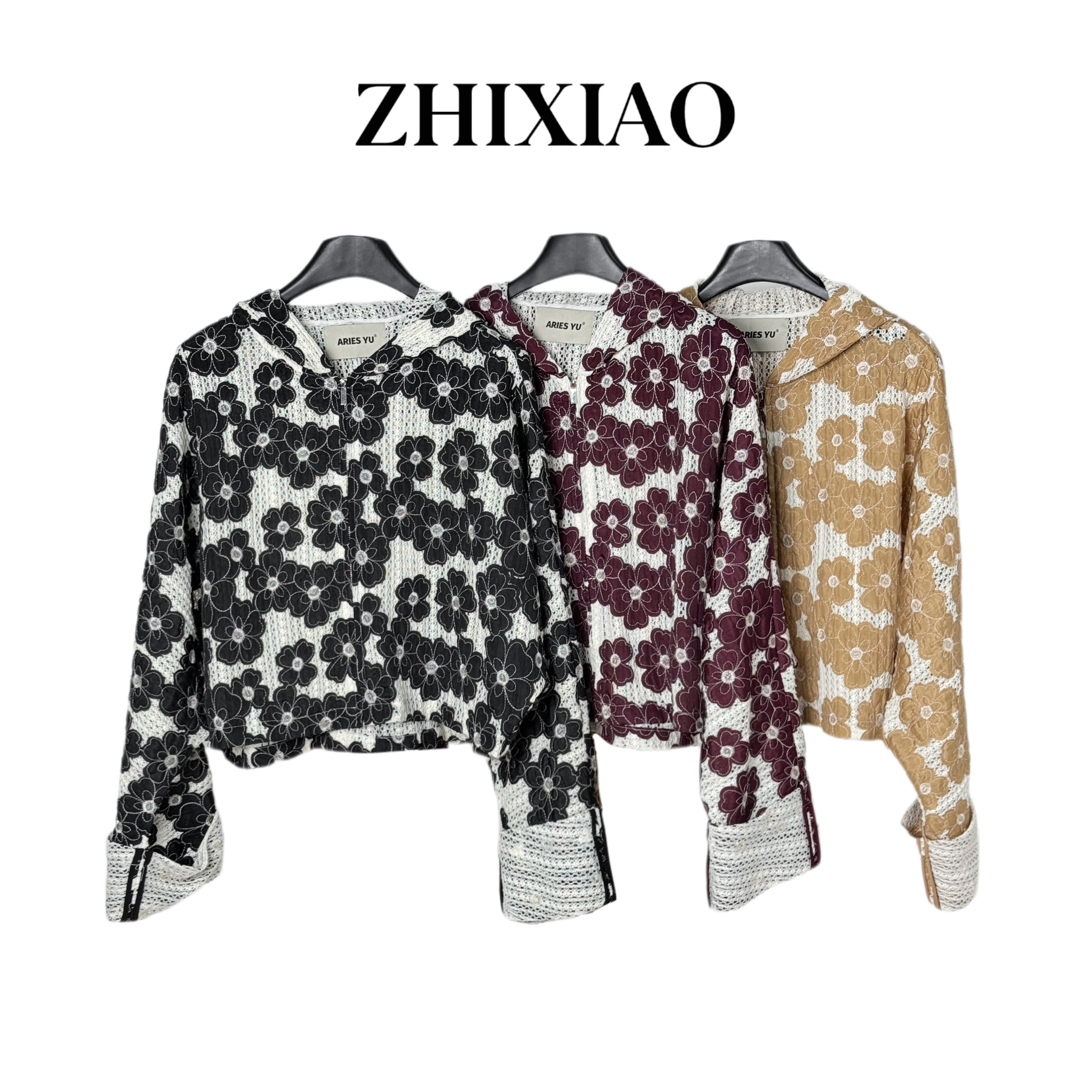 【ZHIXIAO】夏季新款：带帽拉链镂空外套8435