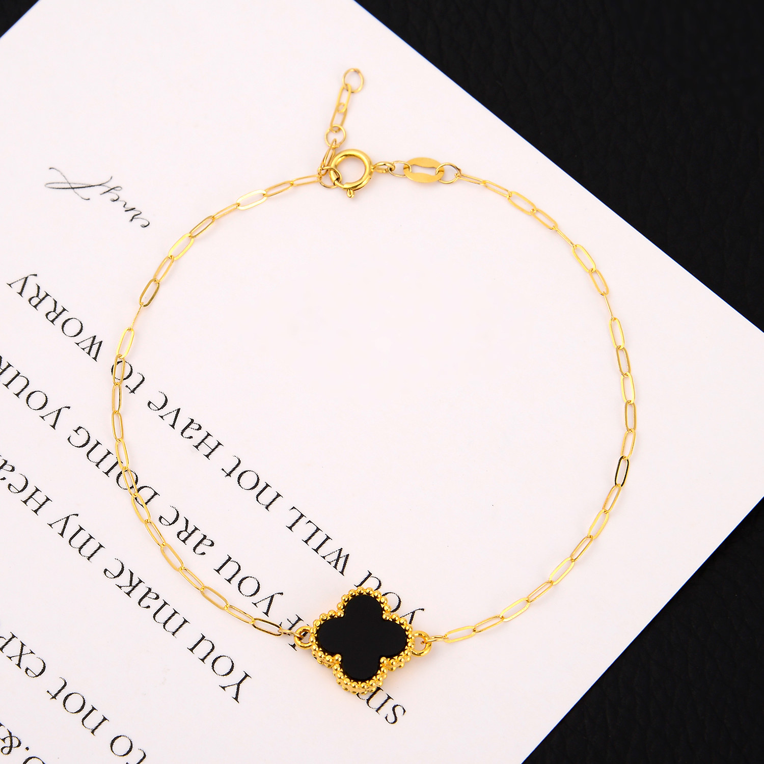 【婷婷专属】18K金黑玛瑙单花卡链手链 轻奢经典百搭气质简约ns