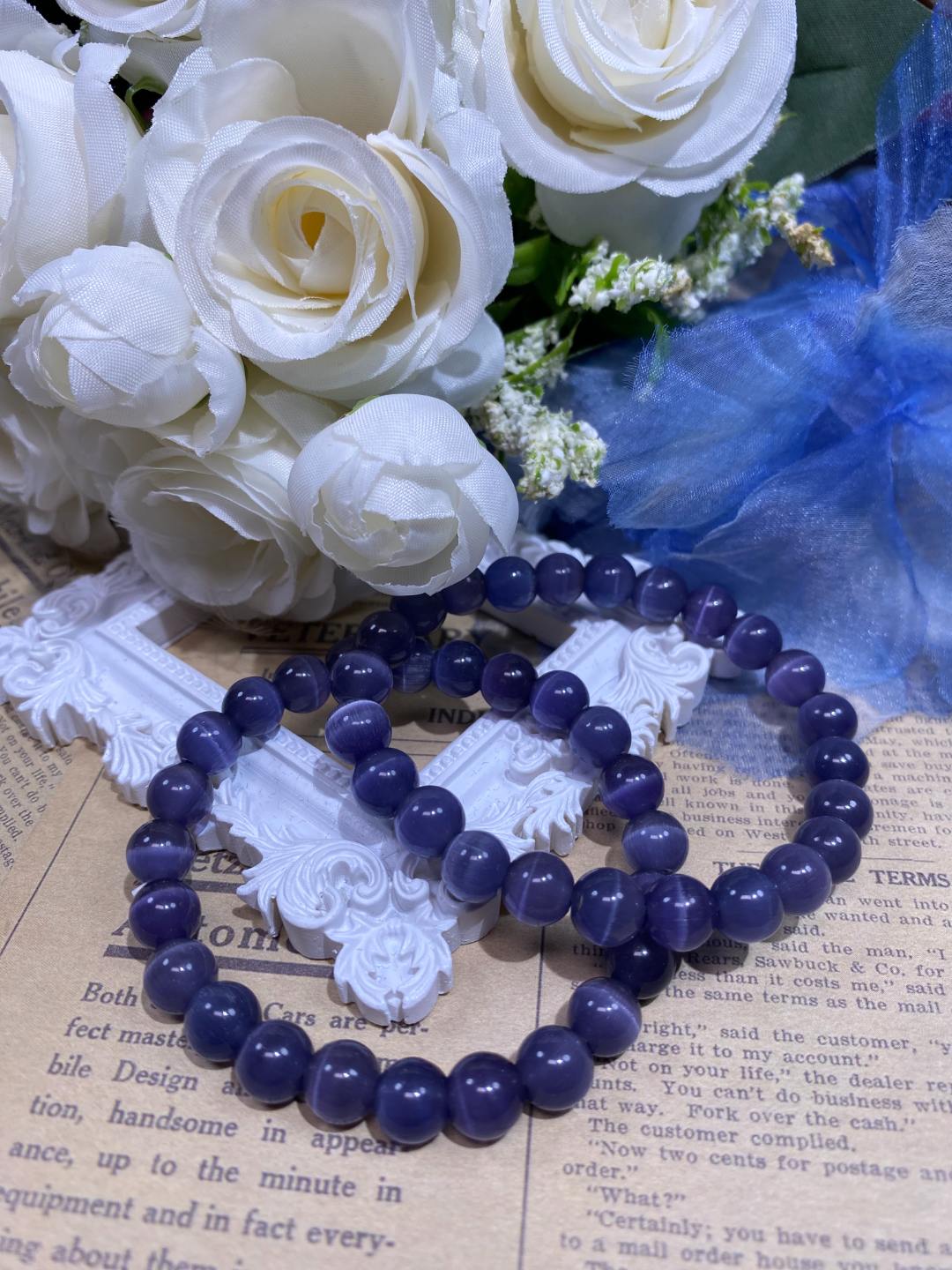 深紫色猫眼8mm手串发一条A98