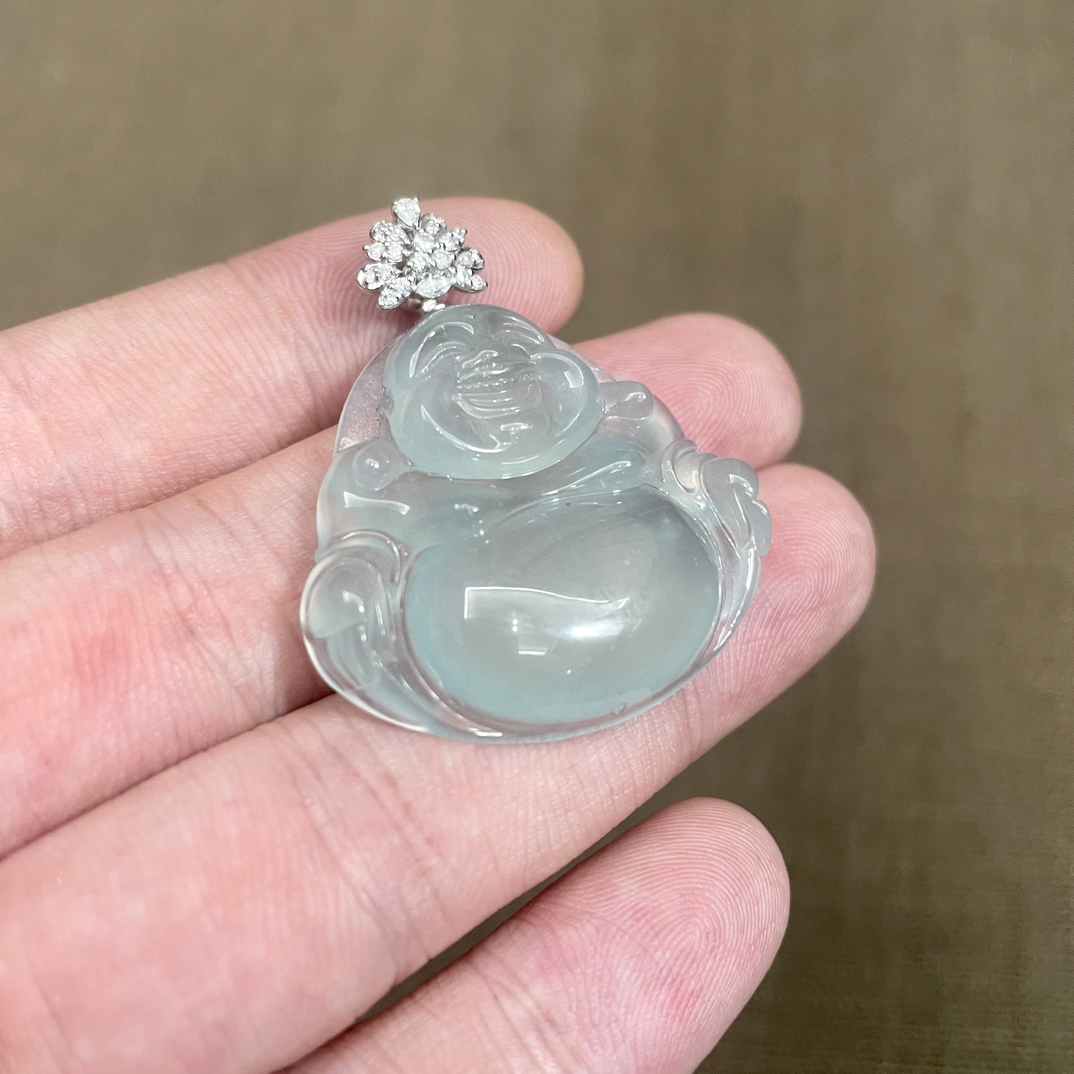 正冰种绿晴底厚装翡翠佛公（裸石尺寸31x33.5x7.4)