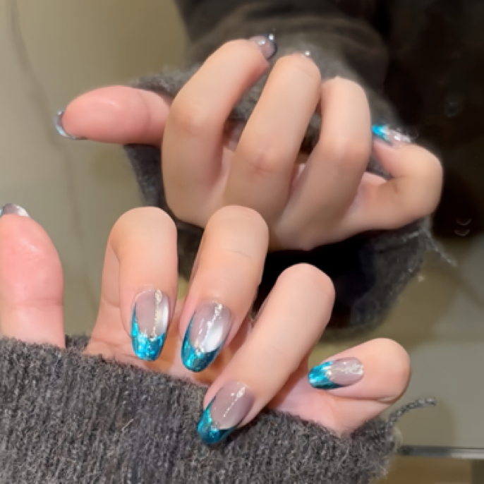 TMT-nail【人鱼泪】海蓝镭射显白猫眼手工穿戴甲