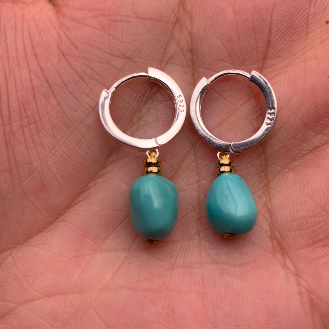 绿松石银S925镶嵌耳饰