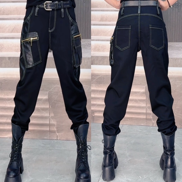 阿珍服饰店 秋款时尚百搭加绒牛仔弹力棉裤子#0077