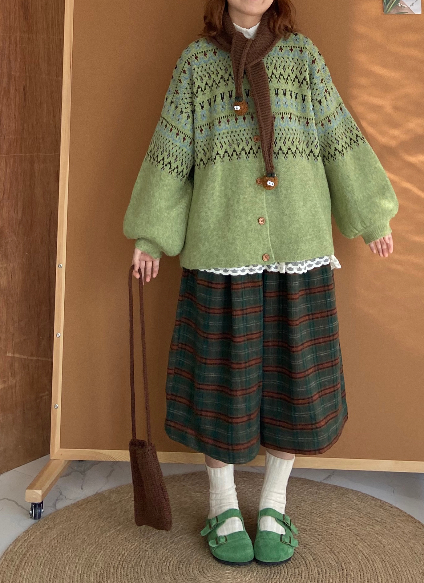 日系秋冬复古费尔岛提花针织开衫毛衣外套