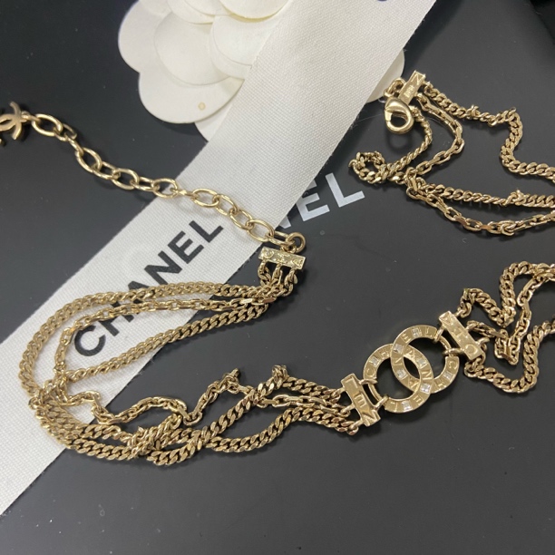 全新未使用 Chanel/香奈儿 经典 时尚 多层三层 香槟金锁骨链项链