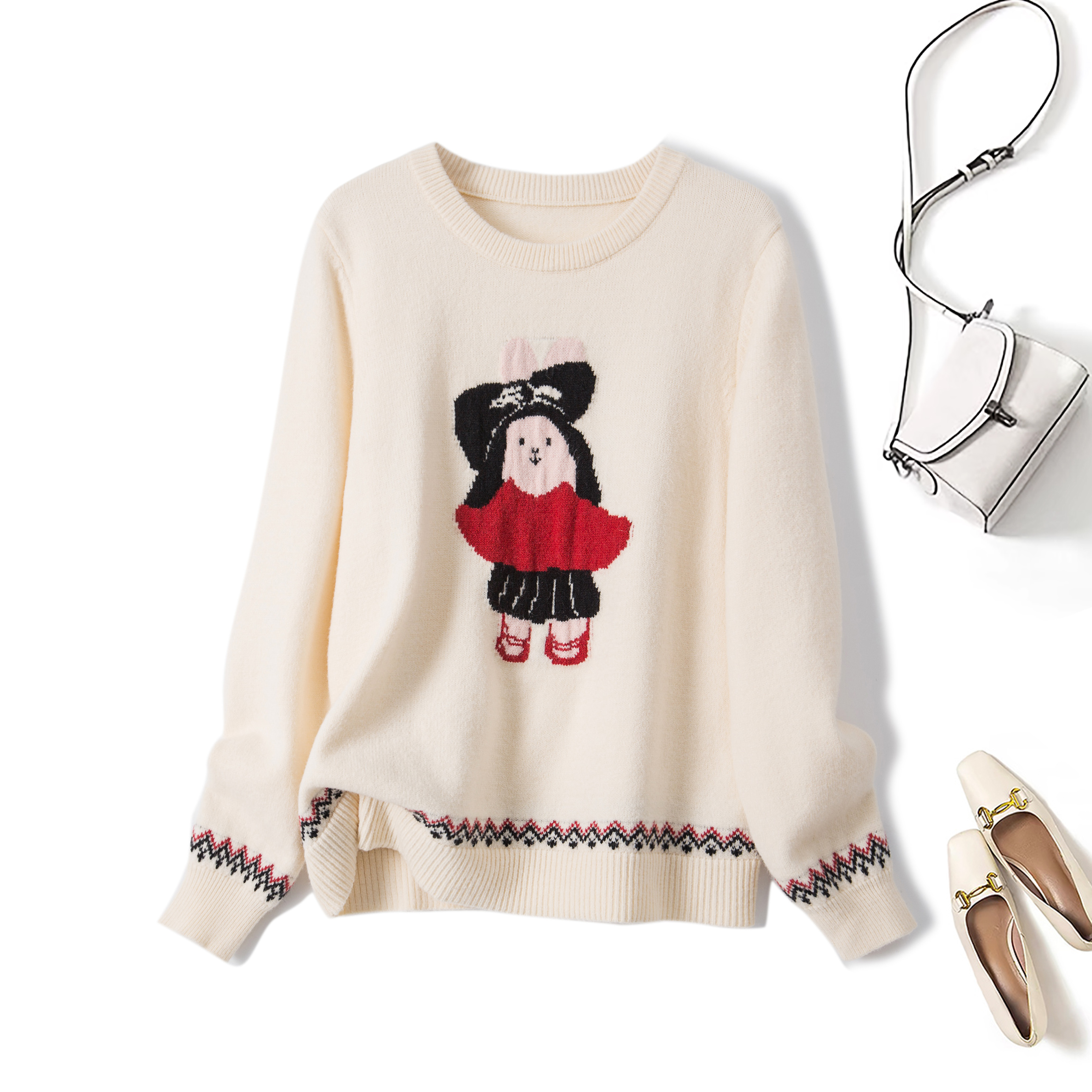 奥·邦奴 2025秋冬大码韩系设计感重工复古提花针织衫胖mm宽松毛衣