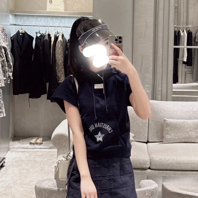 99新 DIOR/迪奥 002808 24款字母印花连帽休闲短袖卫衣 40码