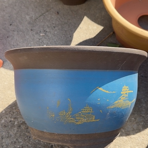 紫砂宜兴紫砂花盆30蓝山水