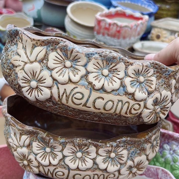 多肉绿植陶瓷花盆9.9包邮，有孔