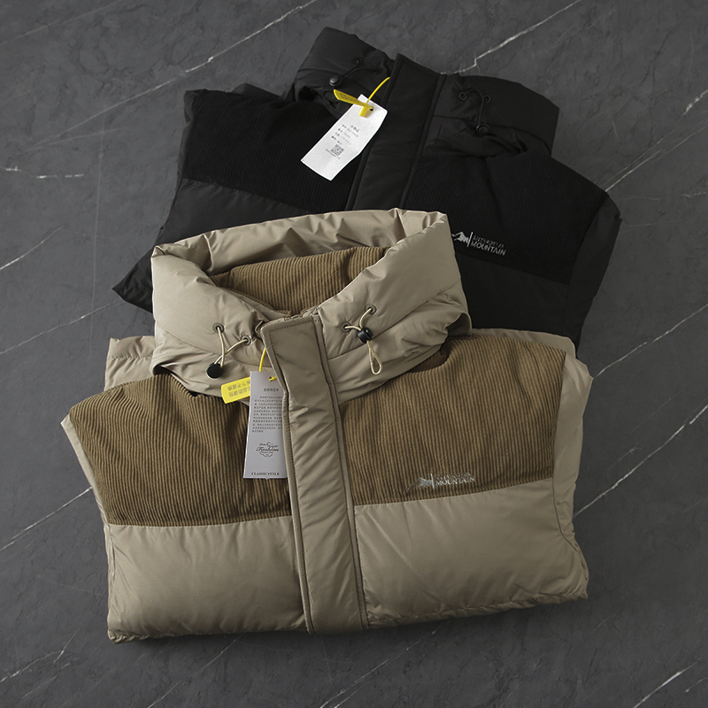 Y466剪标冬季加厚鸭绒服拼接色短款连帽羽绒服