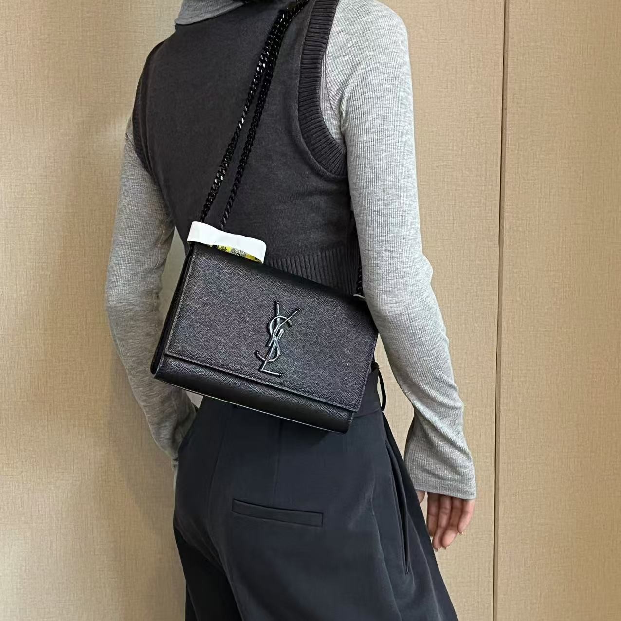 95新 YSL/圣罗兰 黑色鱼子酱信封包/云海优选/51768