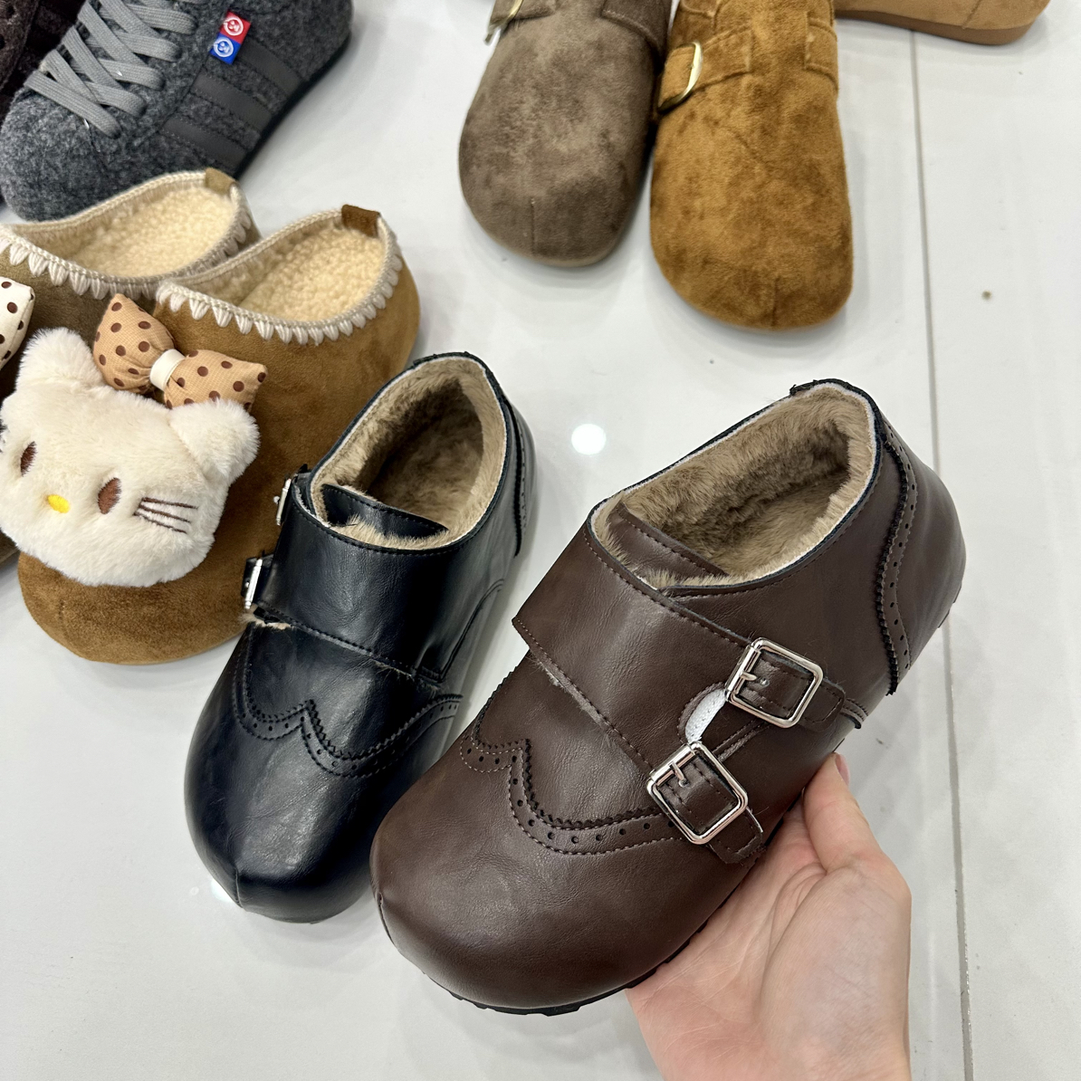 巴洛克风新款全皮加厚毛毛保暖勃肯鞋棉鞋小个子增高冬季女鞋1225