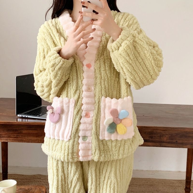 珊瑚绒睡衣冬季女款加绒加厚花儿2025年新款秋冬款法兰绒毛绒冬zy