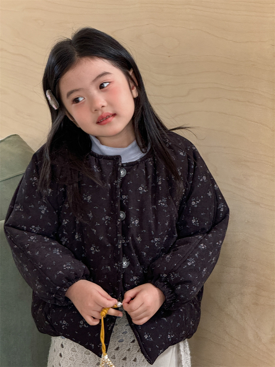碎花圆领连帽加厚款小碎花棉服休闲棉衣保暖外套女童童装