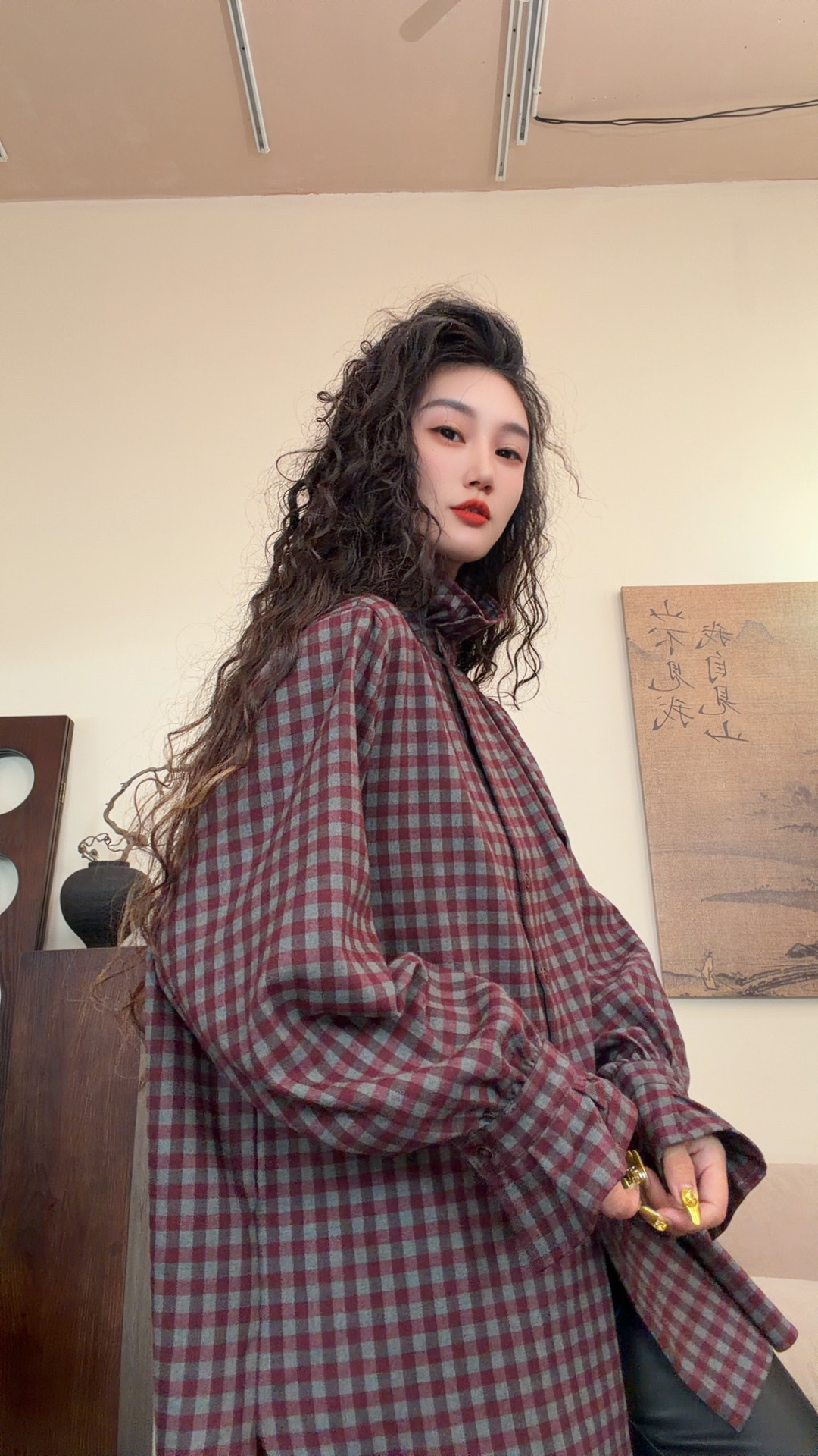 museguhui/木色古汇825159#格子气质宽松常规款百搭时尚休闲衬衣