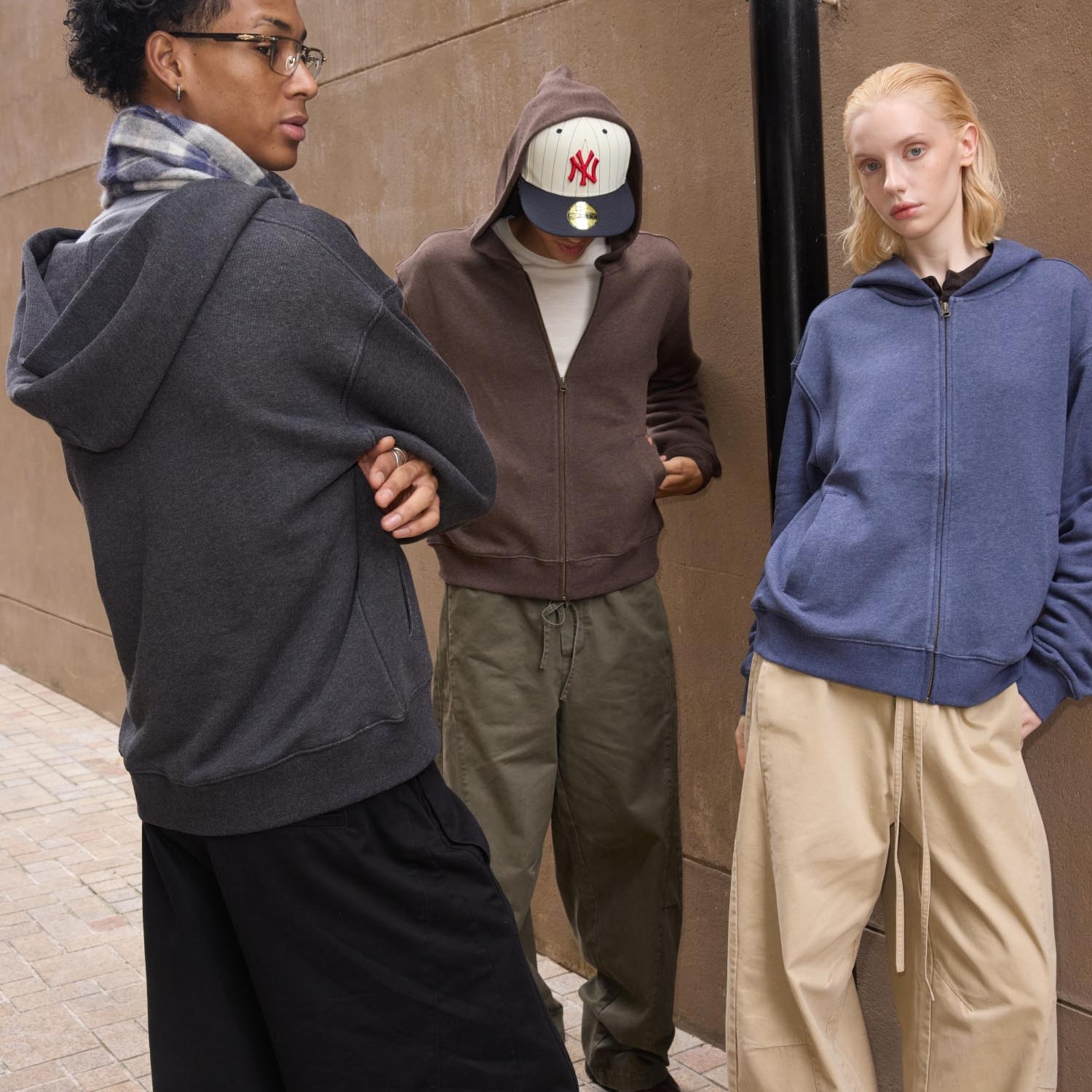 VLABMADE 美式复古花纱肌理感面料*松弛街头简约纯色拉链连帽卫衣