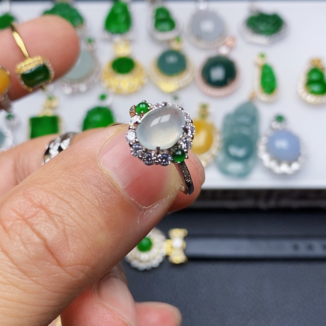 翡翠戒指银S925镶嵌戒指