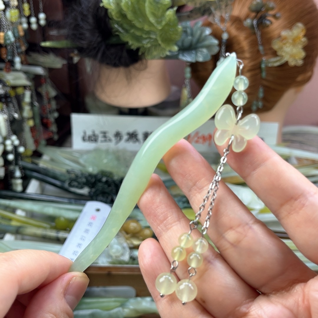 蛇纹石玉发饰未镶嵌默认微瑕岫玉发簪