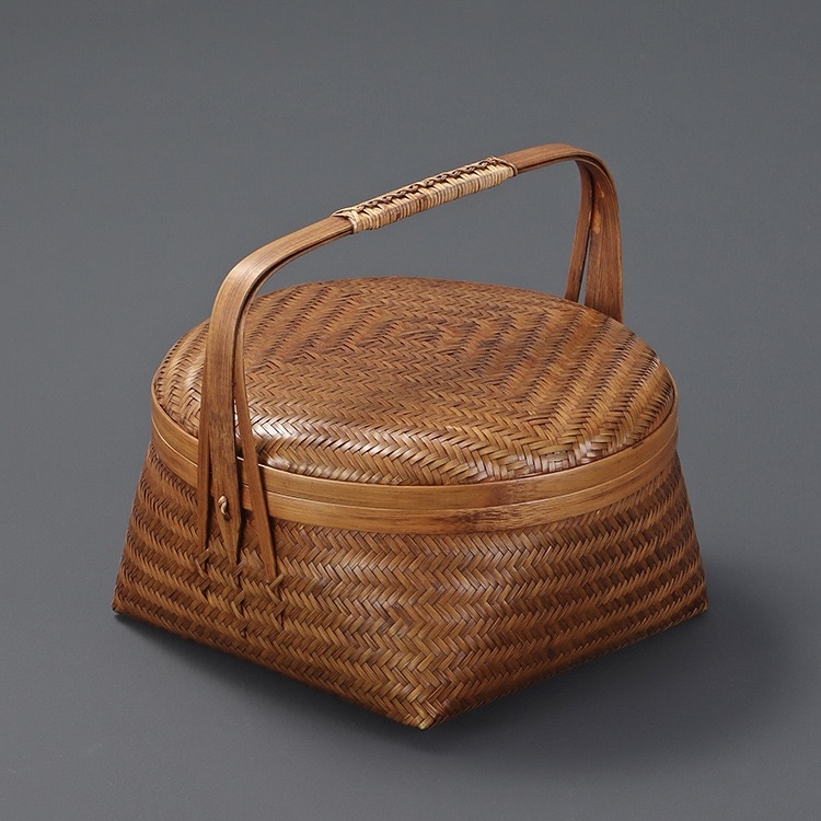 手工竹编大漆提篮家用带盖茶具收纳筐竹筐储物竹篮子茶道配件